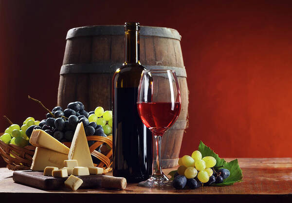 Cheese Art Print featuring the photograph Red Wine Composition #4 by Valentinrussanov