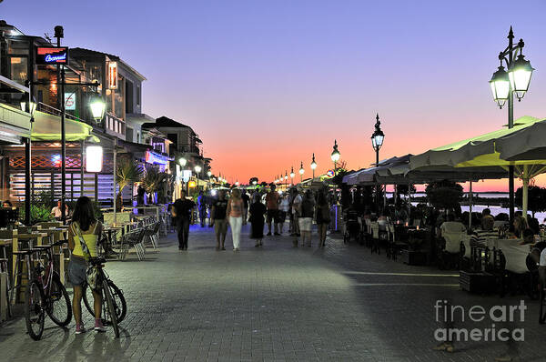 Lefkada; Lefkas; City; Town; People; Tourists; Dusk; Sunset Art Print featuring the photograph Sunset in Lefkada island #5 by George Atsametakis