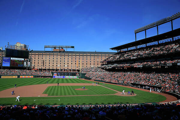 American League Baseball Art Print featuring the photograph Toronto Blue Jays V Baltimore Orioles #4 by Rob Carr