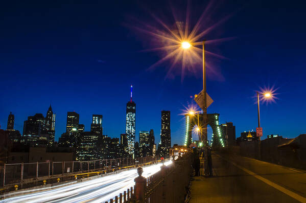 Wtc1 Art Print featuring the photograph 4th of July on the Brooklyn Bridge by GeeLeesa Productions