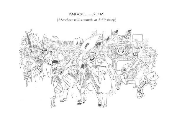117487 Gpi Garrett Price  Armed Army Axis Effort Front General Home March Marching Military Parade Parades Patriot Patriotic Patriots Rally Rallying Ration Rationing Route Services Soldier Soldiers Support Supportive Troop Troops Two Unite United Unity War Wartime World Wwii 148999 Art Print featuring the drawing New Yorker July 4th, 1942 #5 by Garrett Price