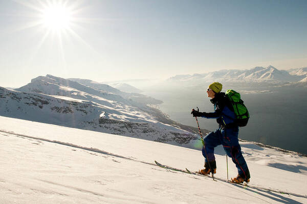 20s Art Print featuring the photograph A Norwegian Skier Climbs Above Lyngen #6 by Kari Medig