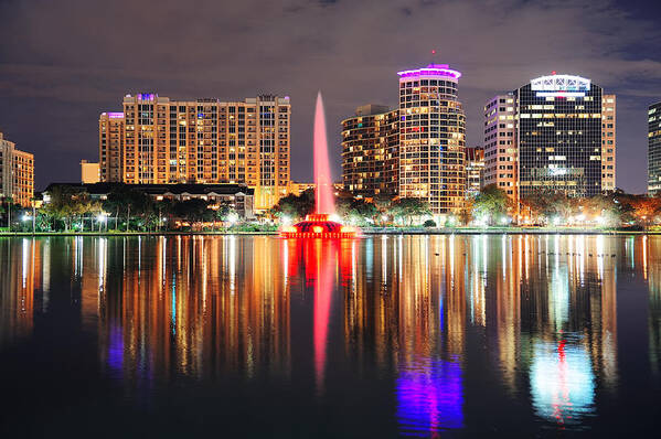 Orlando Art Print featuring the photograph Orlando downtown dusk #6 by Songquan Deng