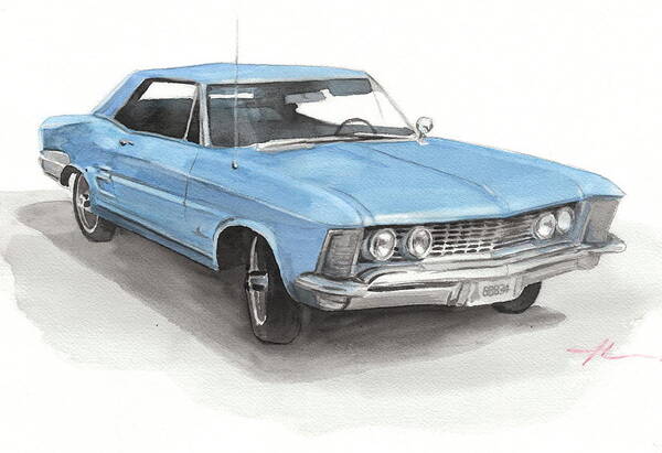 <a Href=http://miketheuer.com Target =_blank>www.miketheuer.com</a> Art Print featuring the drawing 63 Buick Riviera Watercolor Portrait by Mike Theuer