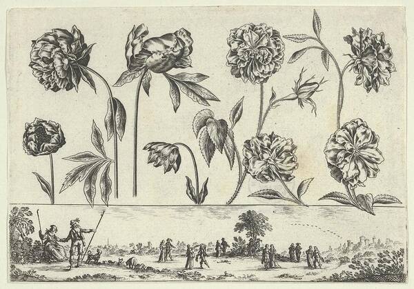 Cochin Art Print featuring the drawing Horizontal Panel With A Row Of Flowers #9 by Nicolas Cochin