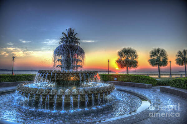 Pineapple Fountain Art Print featuring the photograph Pineapple Glowing by Dale Powell