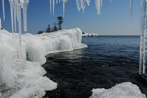 Ice Cave  Lake Superior  Ice Formations Art Print featuring the photograph A different point of view by Sandra Updyke