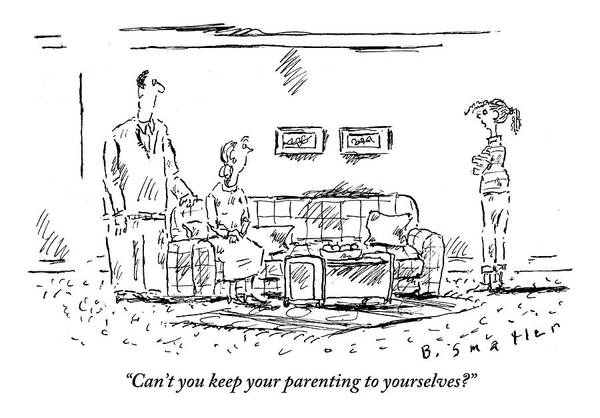 Parenting Art Print featuring the drawing A Frustrated Teenager Addresses Both by Barbara Smaller