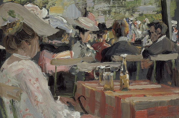 Gartenwirtschaft; Society; Dining; Tables; Cafe; Open Air; Al Fresco; Table; Chairs; Eating; Leisure; Edwardian; Outdoors; Outdoor Art Print featuring the painting A Garden Restaurant by August Heitmuller
