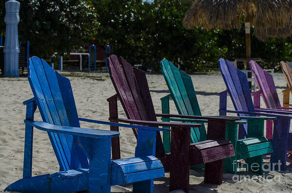 Beach Chairs Art Print featuring the photograph A Line Up Of A Different Color by Judy Wolinsky