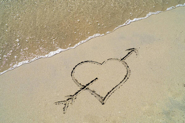 Water's Edge Art Print featuring the photograph A Love Heart Drawn In Sand by Travelpix Ltd