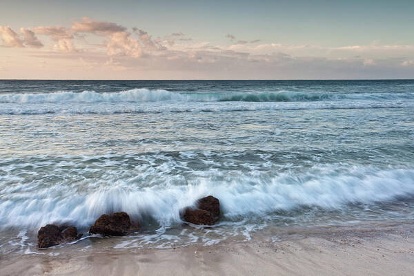 Water's Edge Art Print featuring the photograph A Seascape Of Waves And Rocks, Kauai by Imaginegolf