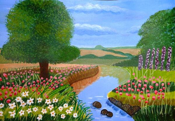 Sky Art Print featuring the painting A Spring Stream by Magdalena Frohnsdorff