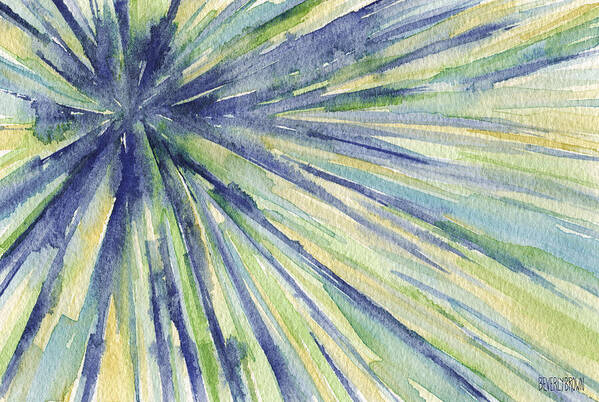 Abstract Art Print featuring the painting Abstract Watercolor Painting - Blue Yellow Green Starburst Pat by Beverly Brown