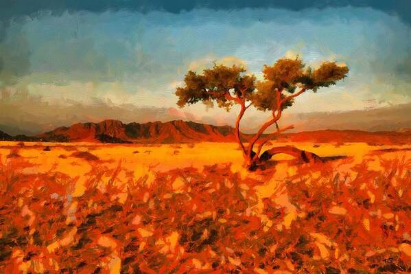 Africa Art Print featuring the digital art Acacia Tree in Namibia by Kai Saarto