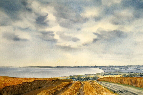 Glenn Marshall Art Print featuring the painting Across the Bay to Barmston by Glenn Marshall