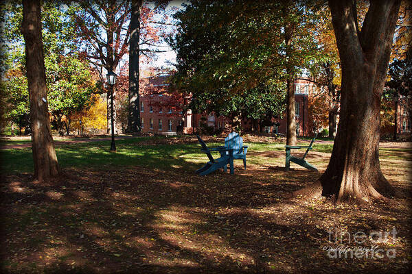 Art Art Print featuring the photograph Adirondack Chairs 2 - Davidson College by Paulette B Wright