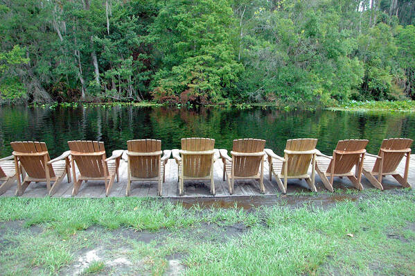 Photography Art Print featuring the photograph Adirondack Chairs by Lake by RobLew Photography