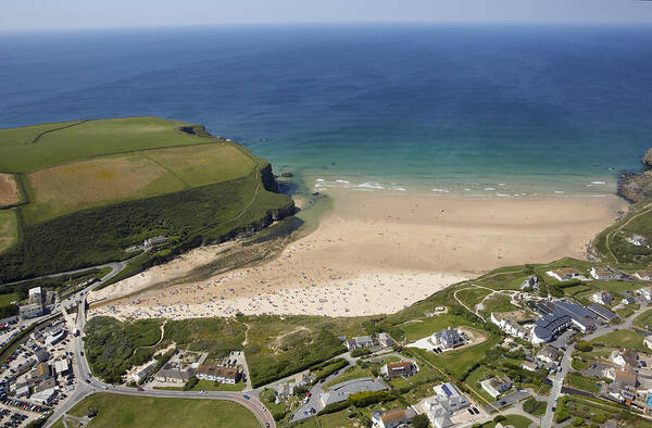 Scenics Art Print featuring the photograph Aerial view of Mawgan Porth and coastline by Allan Baxter