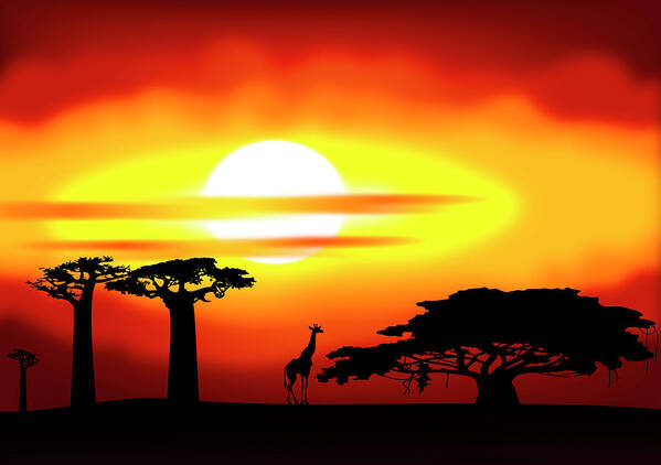 Africa Art Print featuring the digital art Africa sunset by Michal Boubin