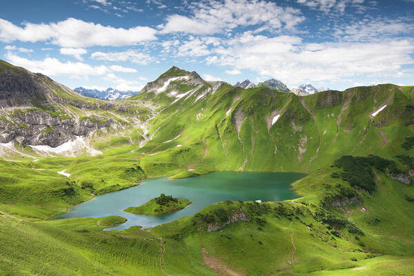 Scenics Art Print featuring the photograph Alpin Lake Schreeksee In Bavaria by Wingmar