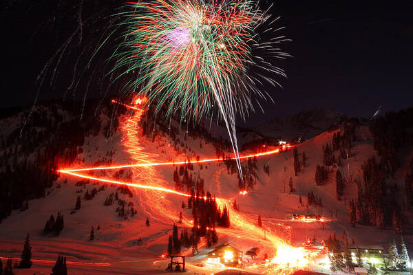 Alta Art Print featuring the photograph Alta New Year Celebration and Torchlight Parade by Brett Pelletier