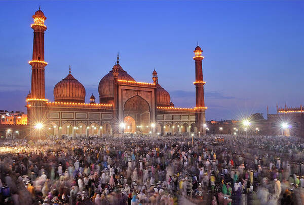 Arch Art Print featuring the photograph Alvida Juma Twilight At Jama Masjid by Nimit Nigam