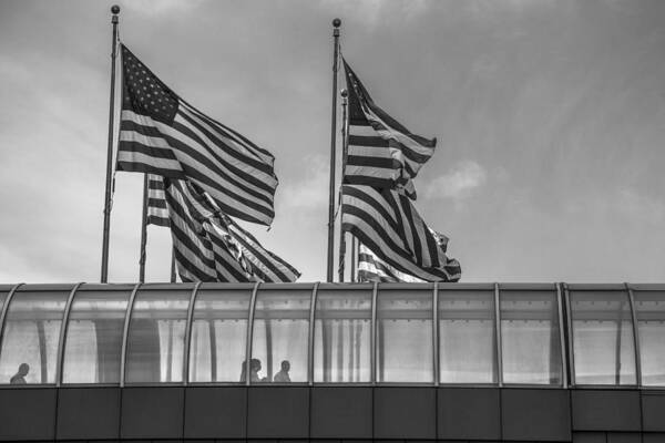 Detroit Art Print featuring the photograph American Flags at Renaissance Center in Detroit by John McGraw