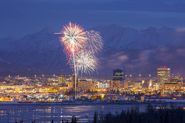 Alaska Art Print featuring the photograph Anchorage Fireworks Two by Tim Grams