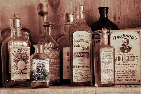 Antique Glass Bottles Art Print featuring the photograph Antique General Store Display 1 by Kae Cheatham