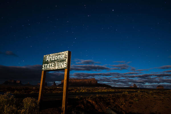 Arizona Art Print featuring the photograph Arizona State Line in Monument Valley at Night by Todd Aaron