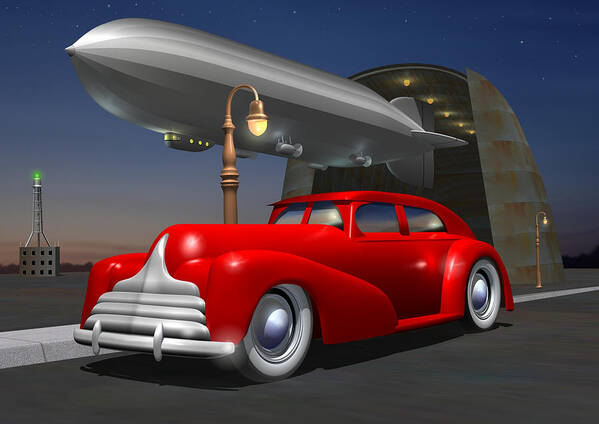 Car Art Print featuring the digital art Art Deco Sedan by Stuart Swartz
