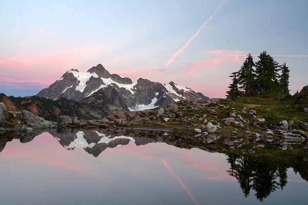 Airplane Trail Art Print featuring the photograph Artist Point Tarn by Michael Russell