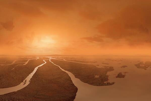 Artwork Art Print featuring the photograph Artwork Of River Delta On Titan by Mark Garlick/science Photo Library