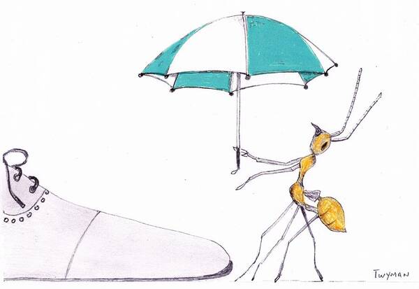 Ant Art Print featuring the drawing Ant with Umbrella by Dan Twyman