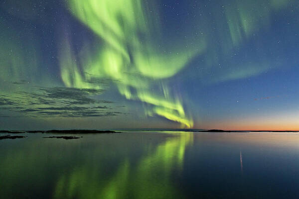 Tranquility Art Print featuring the photograph Aurora And Sunset by By Frank Olsen, Norway