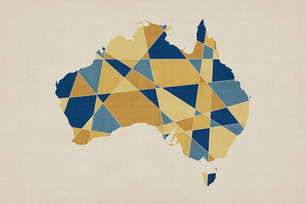 Australia Map Art Print featuring the digital art Australia Geometric Retro Map by Michael Tompsett