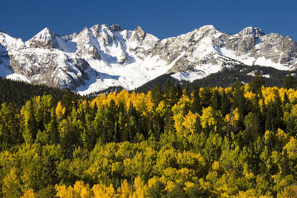 Feb0514 Art Print featuring the photograph Autumn And Snow Covered Peaks North by Tom Vezo