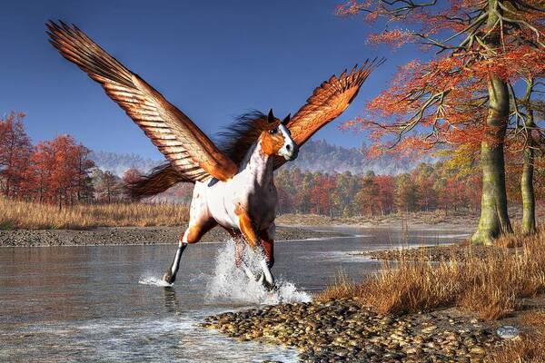 Pegasus Art Print featuring the digital art Autumn Pegasus by Daniel Eskridge