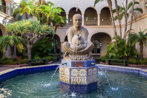 House Of Hospitality Courtyard Art Print featuring the photograph Aztec Woman of Tehuantepec Fountain At Balboa Park by Priya Ghose