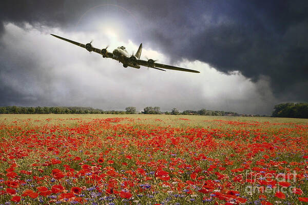 B-17 Flying Fortress Art Print featuring the digital art B-17 Poppy Pride by Airpower Art
