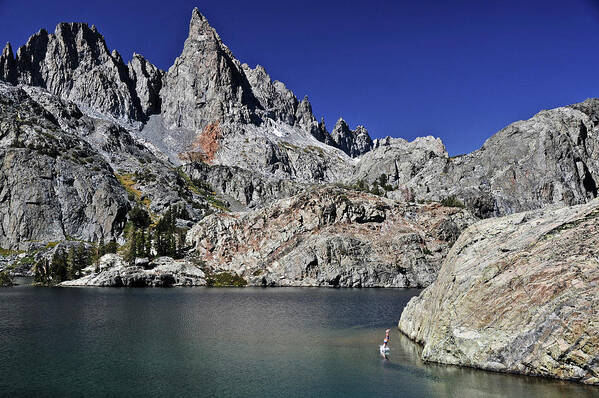 Inyo National Forest Art Print featuring the photograph Backpacker Diving Into An Alpine Lake by HagePhoto