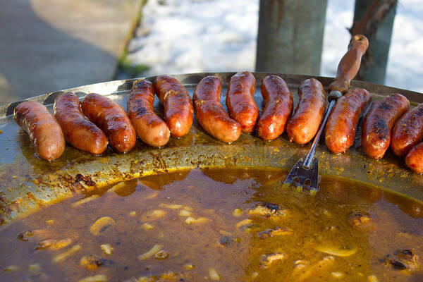 Kotlovina Art Print featuring the photograph Baked sausages in traditional dish kotlovina by Brch Photography