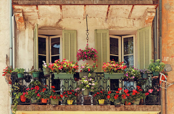 Shutter Art Print featuring the photograph Balcony Decorated With Flowers by Mammuth