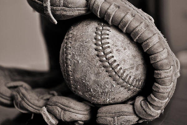 Black And White Photography Art Print featuring the photograph Ball and Glove by Bill Owen