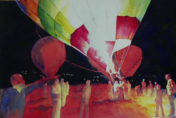 Hot Air Balloon Art Print featuring the painting Balloon Glow by Celene Terry