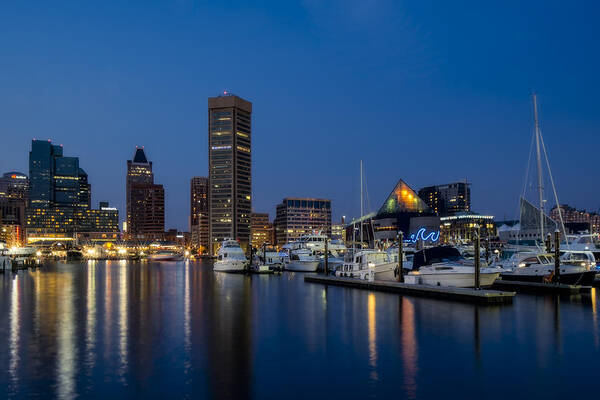 Baltimore Inner Harbor Art Print featuring the photograph Baltimore Inner Harbor Skyline Reflections by Susan Candelario