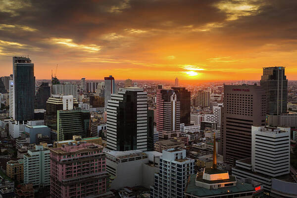 Tranquility Art Print featuring the photograph Bangkok City Sunset by Natapong Supalertsophon