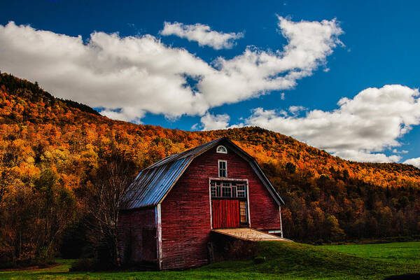 Autumn Foliage New England Art Print featuring the photograph Barn on Vermont's Route 100 by Jeff Folger