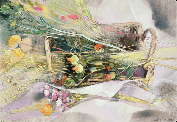 Still Life Art Print featuring the photograph Basket Of Dried Flowers Pastel On Paper by Claire Spencer